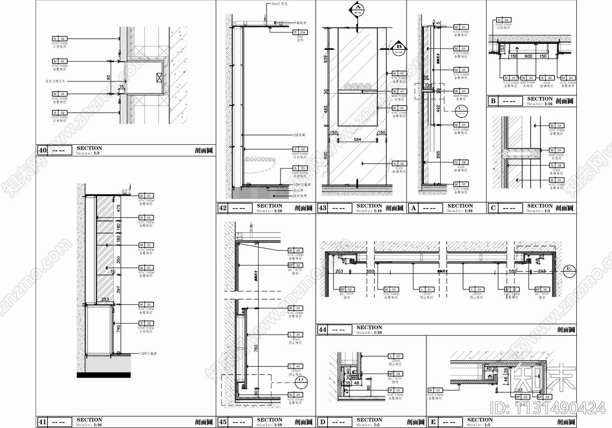 240㎡大平层豪宅样板房cad施工图下载【ID:1131490424】