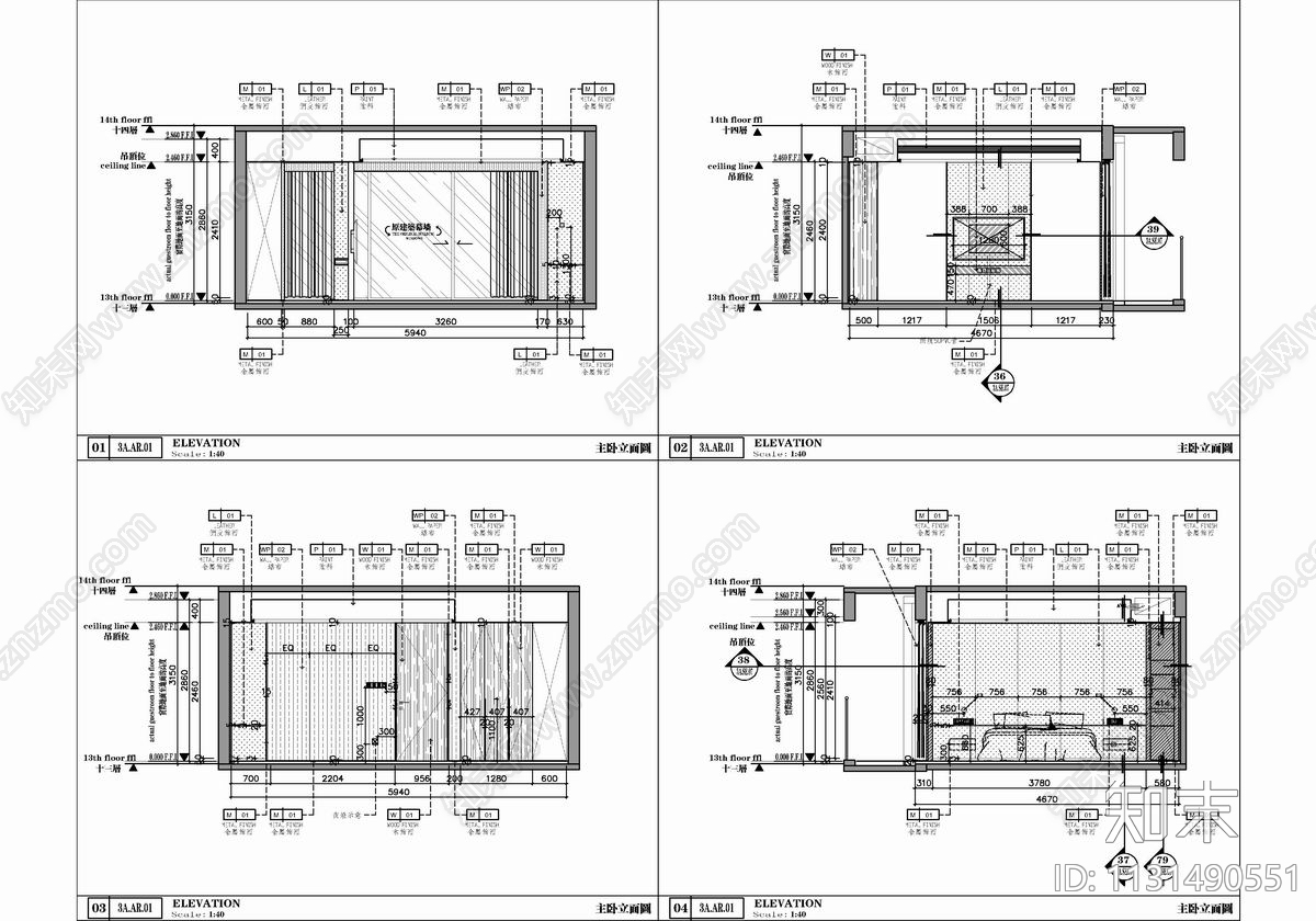 200㎡大平层豪宅样板房cad施工图下载【ID:1131490551】