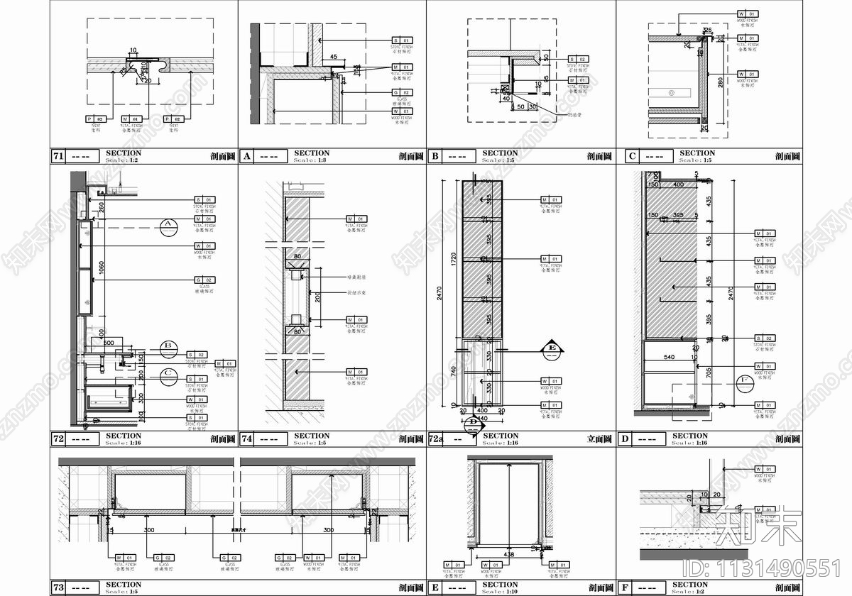 200㎡大平层豪宅样板房cad施工图下载【ID:1131490551】