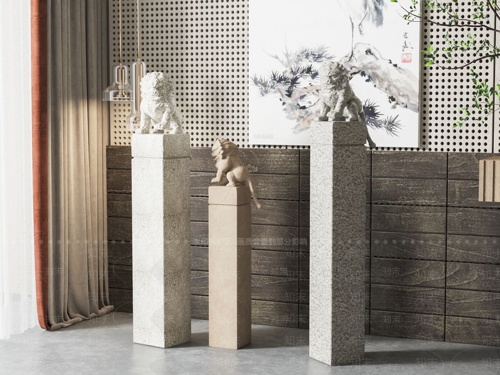 新中式狮子石雕3D模型下载【ID:1131491204】