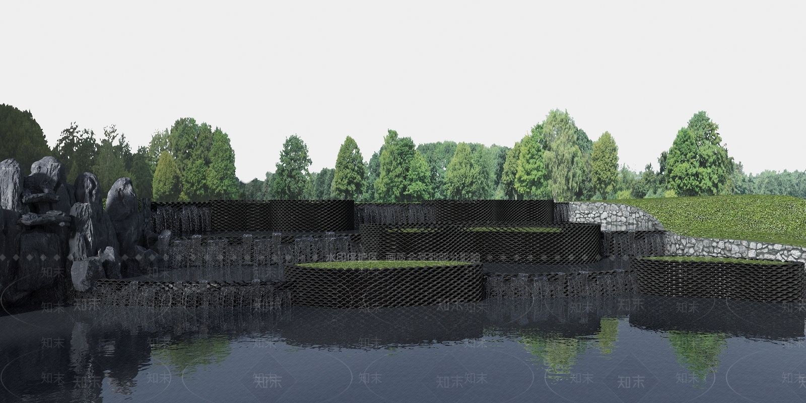 新中式假山水景3D模型下载【ID:1131495386】