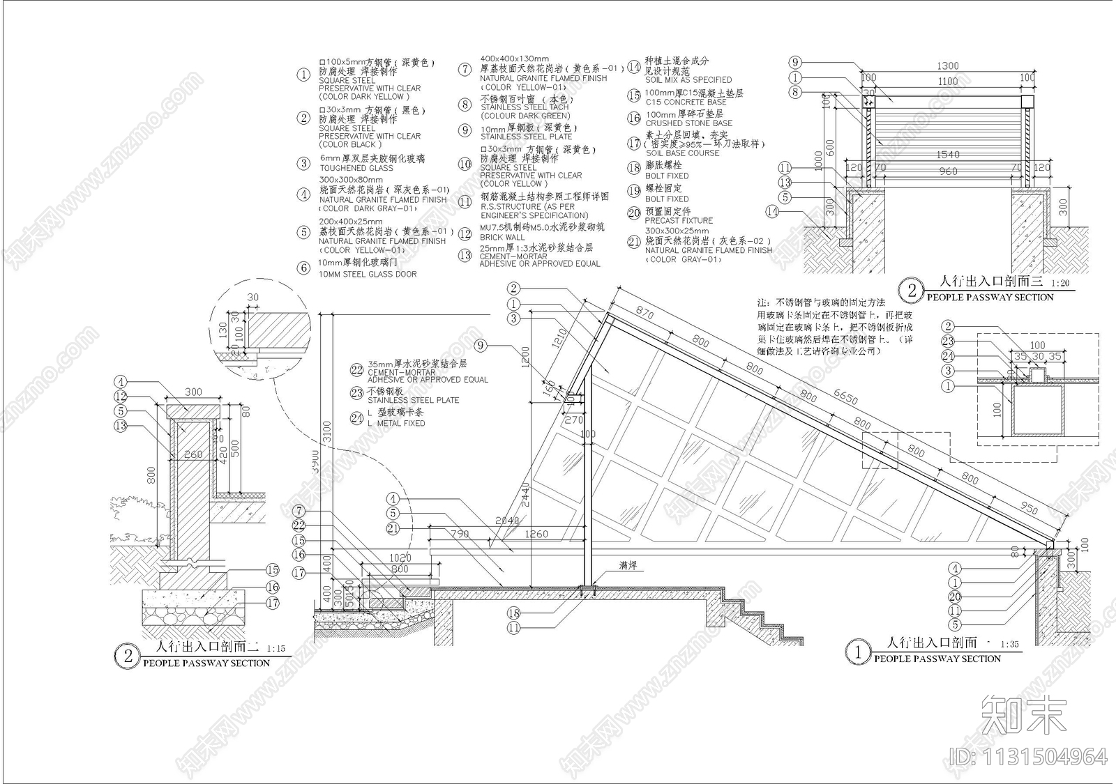 斜角人行出入口细部cad施工图下载【ID:1131504964】