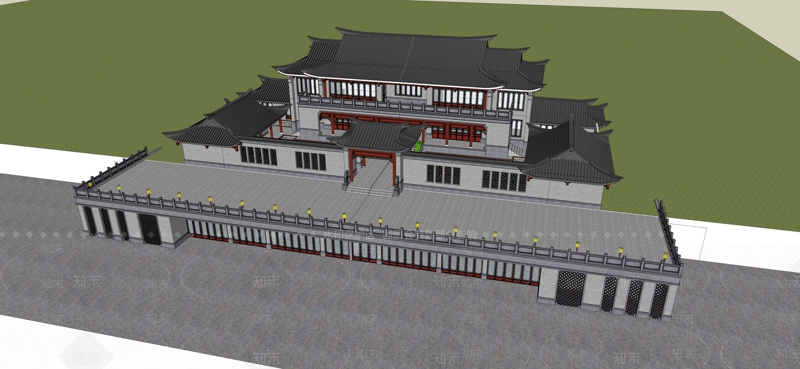 中式1800平方四合院SU模型下载【ID:1131515804】