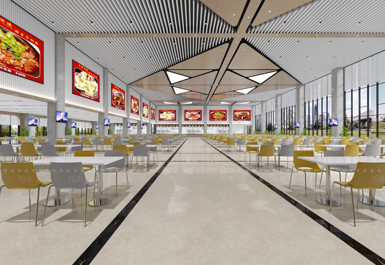 现代员工食堂3D模型下载【ID:1135074096】