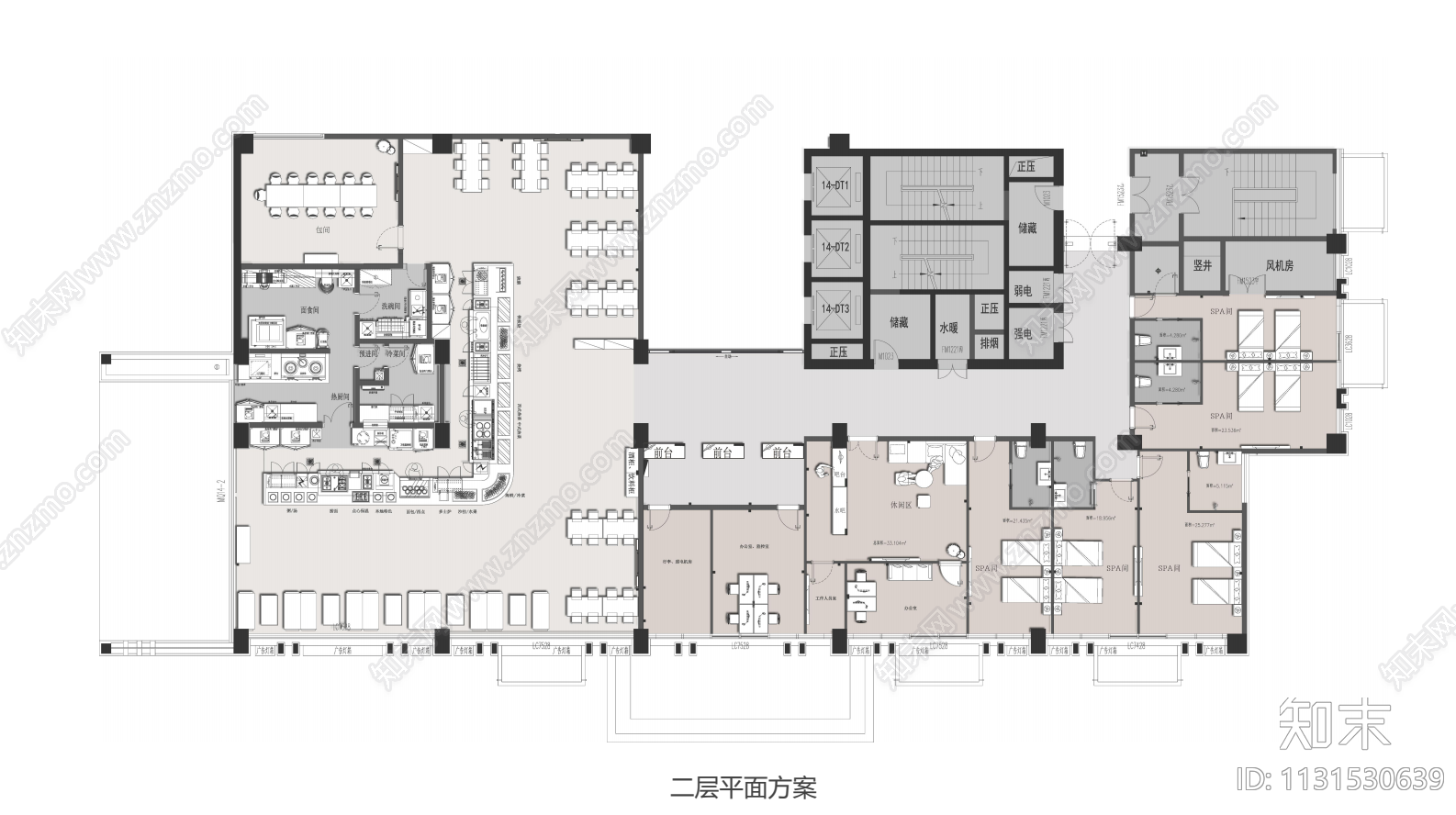 办公楼餐饮spa区效果图cad施工图下载【ID:1131530639】