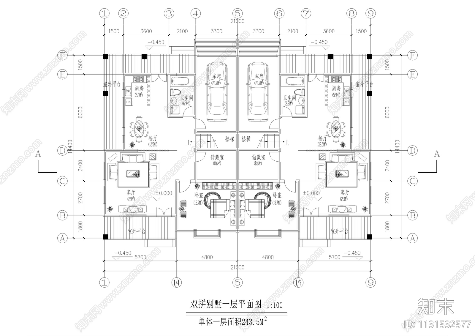 双拼别墅建筑施工图下载【ID:1131532577】