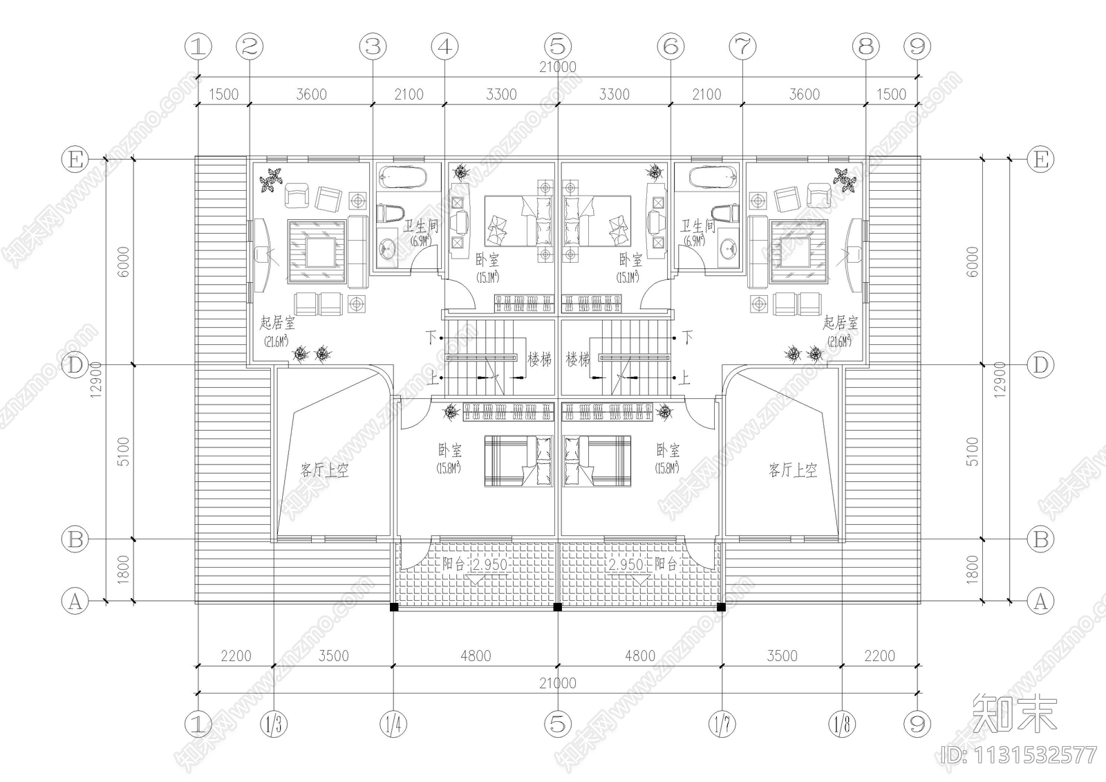 双拼别墅建筑施工图下载【ID:1131532577】