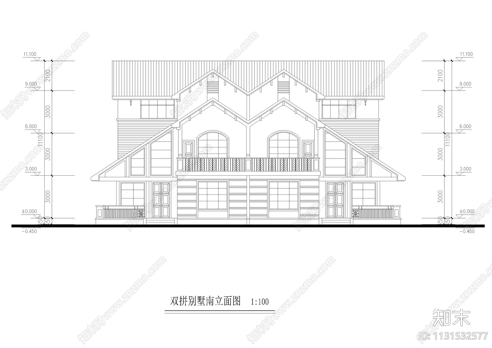 双拼别墅建筑施工图下载【ID:1131532577】