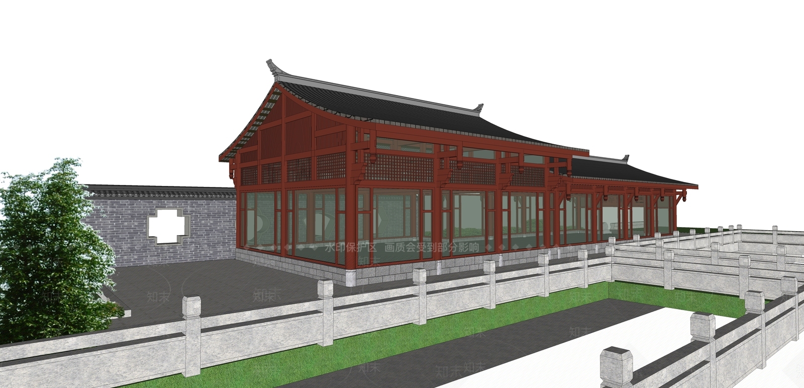 中式图书馆建筑SU模型下载【ID:1131540637】
