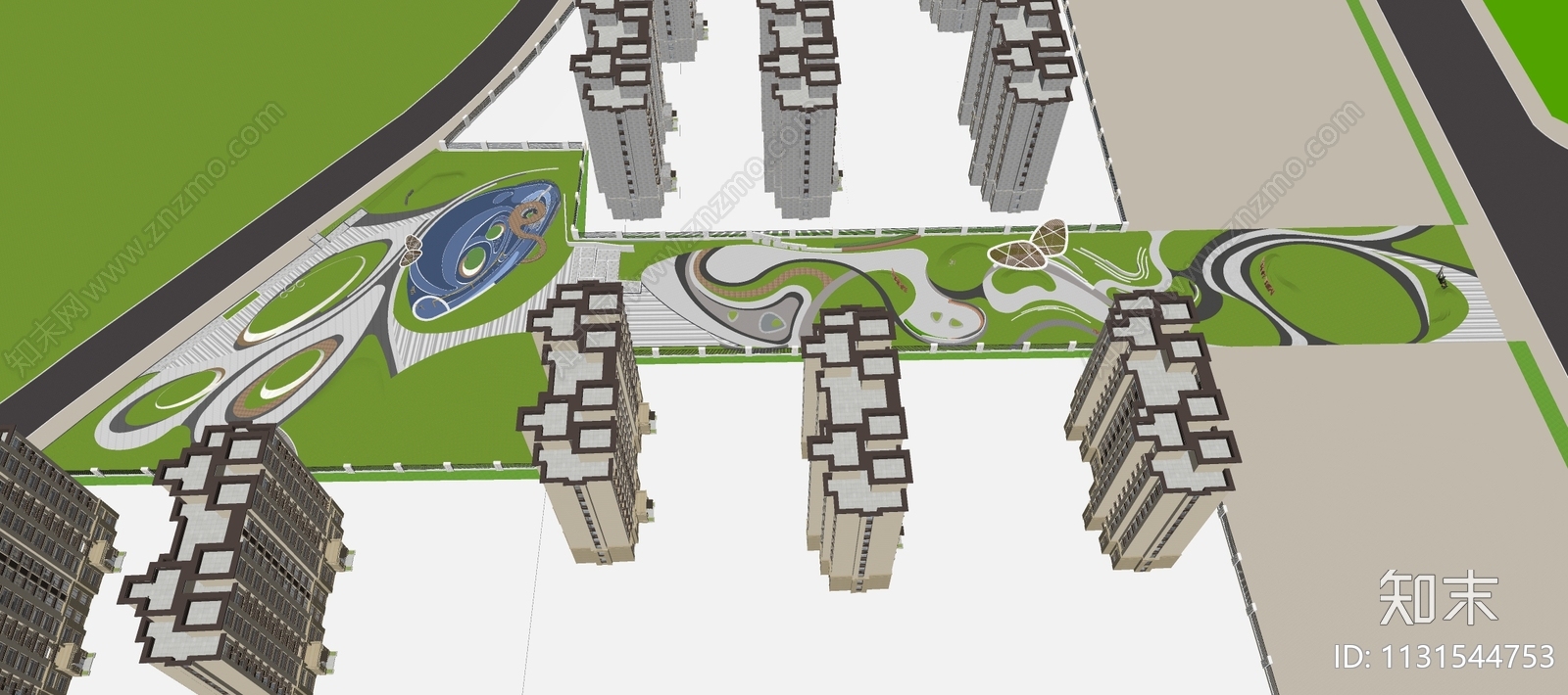 现代小区景观SU模型下载【ID:1131544753】