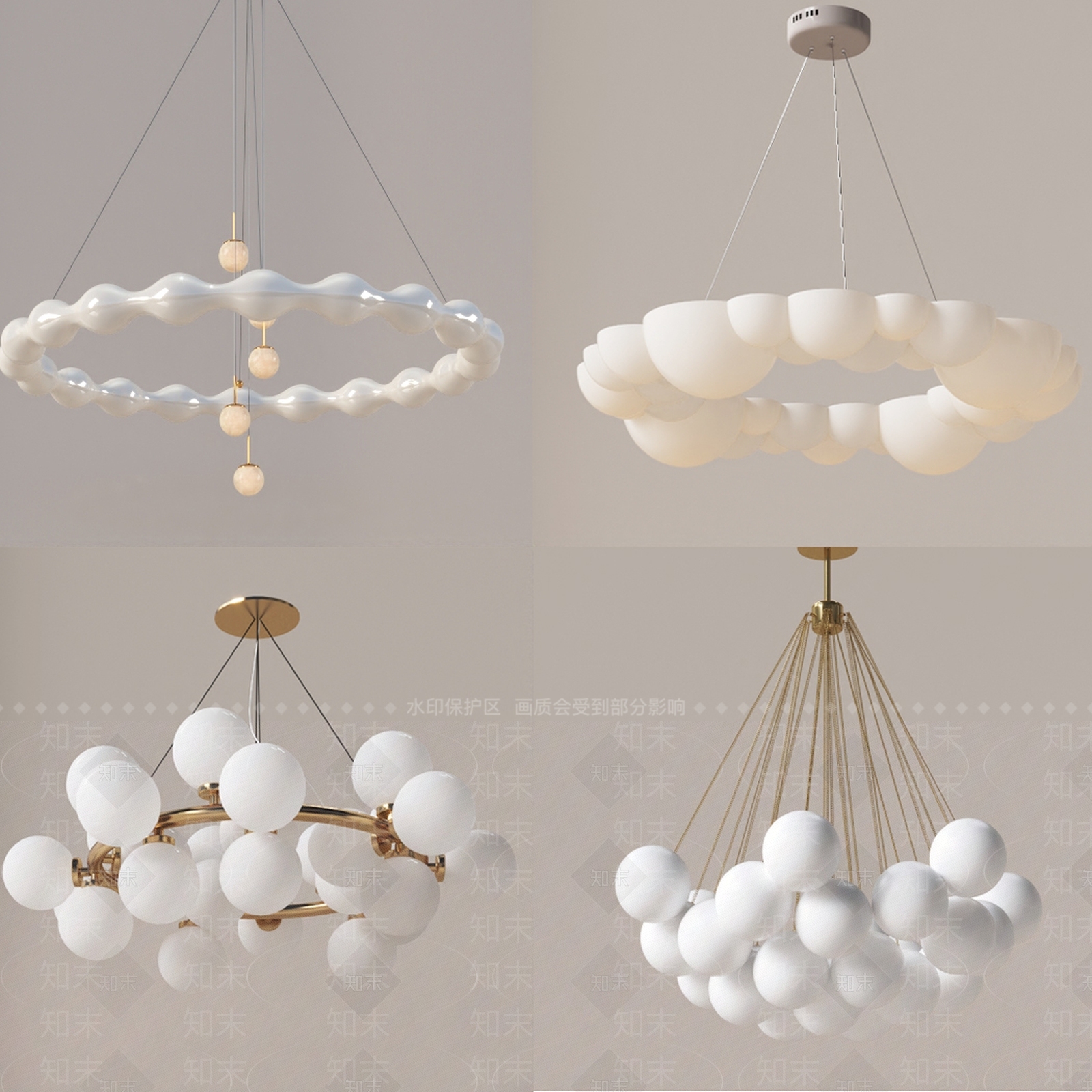 现代奶油风吊灯3D模型下载【ID:1131544806】