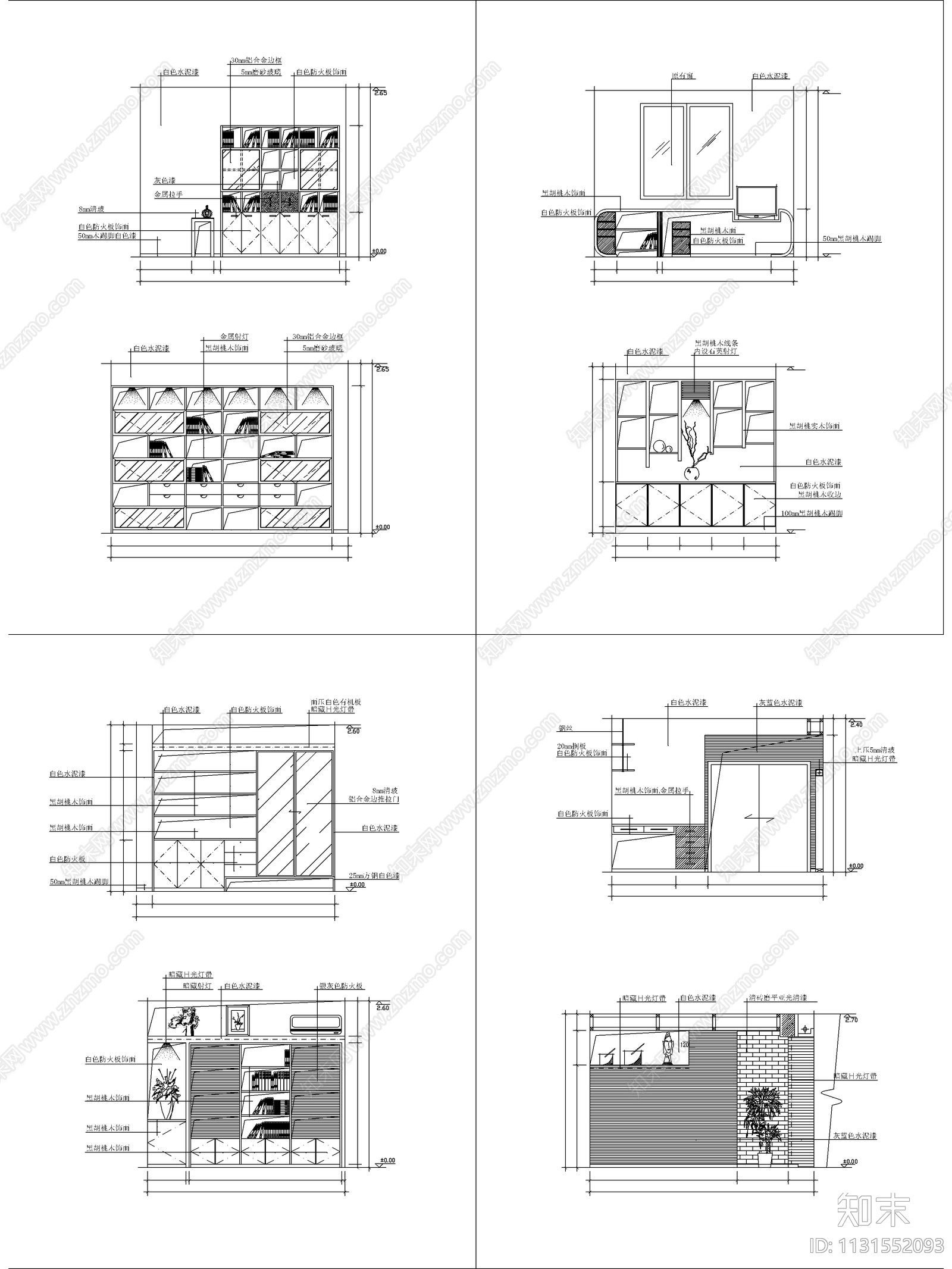 书房平立面及书架衣柜cad施工图下载【ID:1131552093】