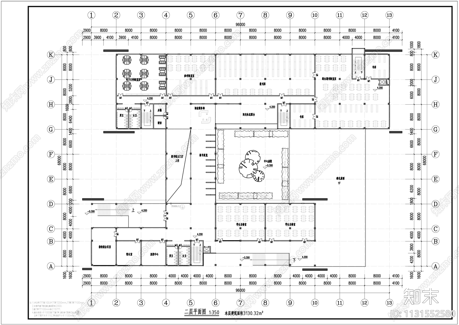 图书馆建筑cad施工图下载【ID:1131552580】