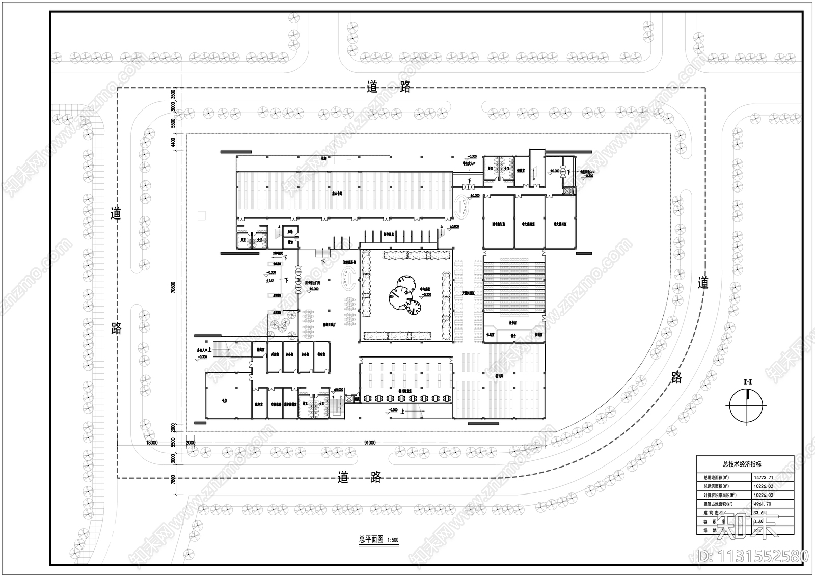 图书馆建筑cad施工图下载【ID:1131552580】