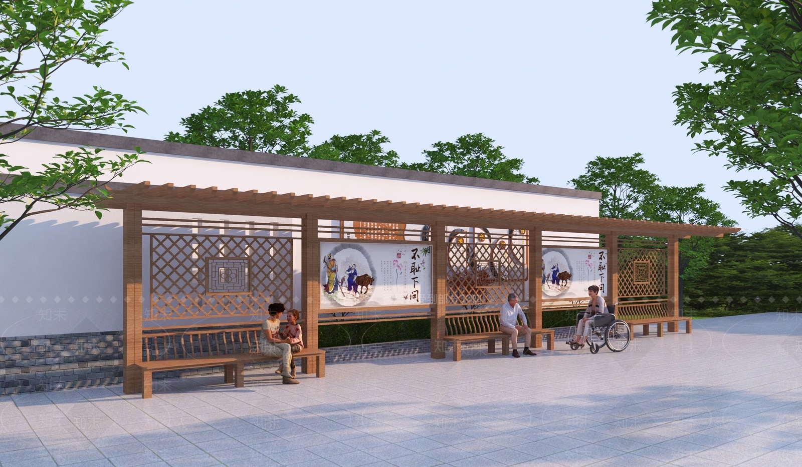 新中式木廊架3D模型下载【ID:1131561240】