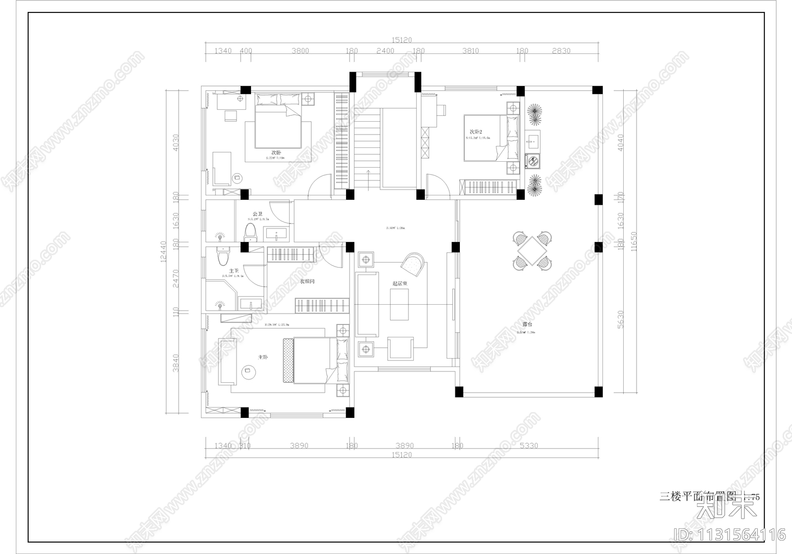 三层新中式别墅室内cad施工图下载【ID:1131564116】