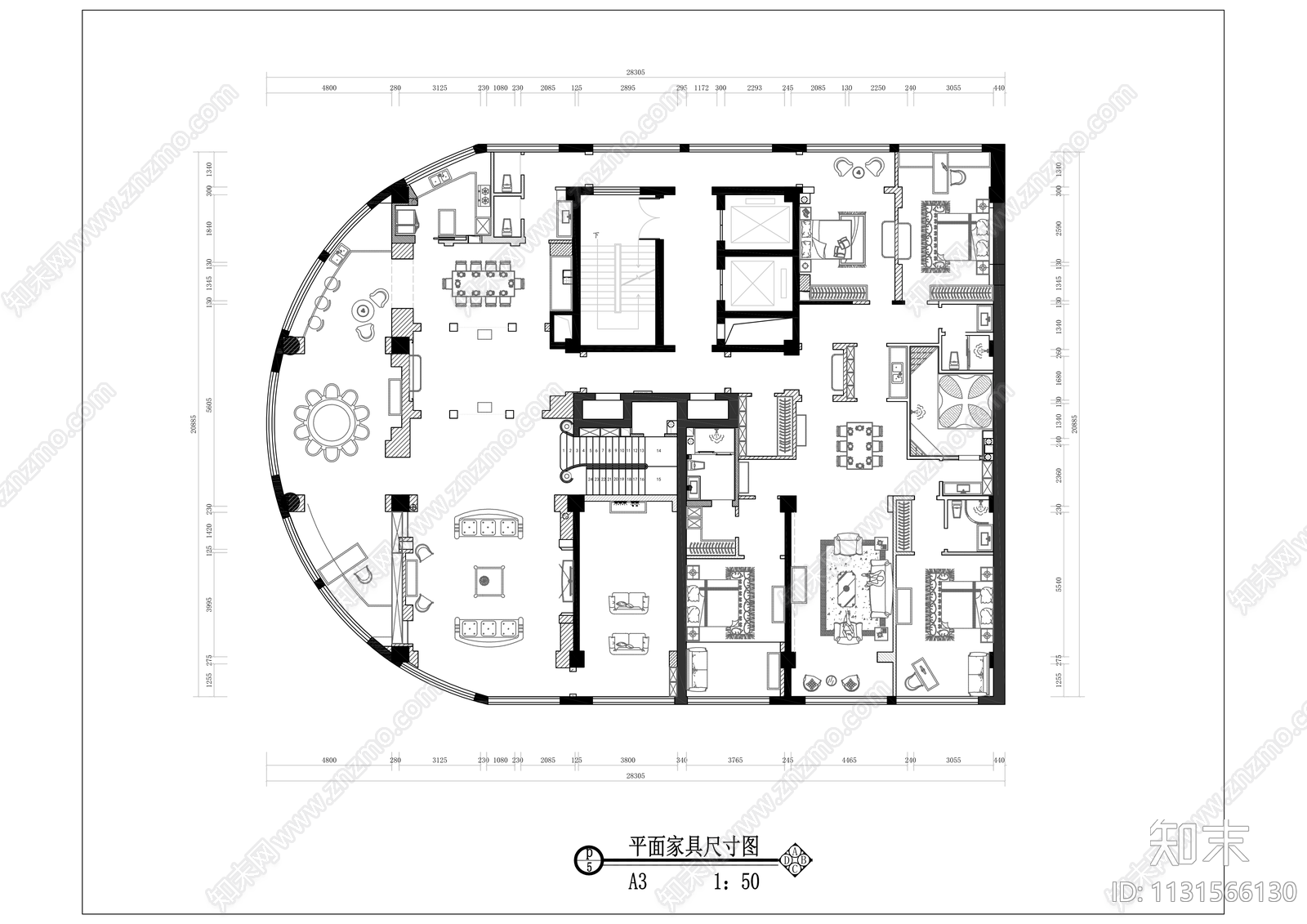 大平层室内装修cad施工图下载【ID:1131566130】