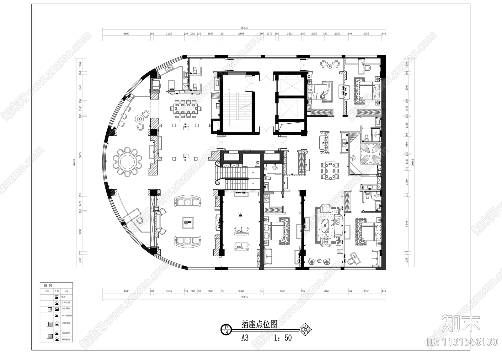 大平层室内装修cad施工图下载【ID:1131566130】