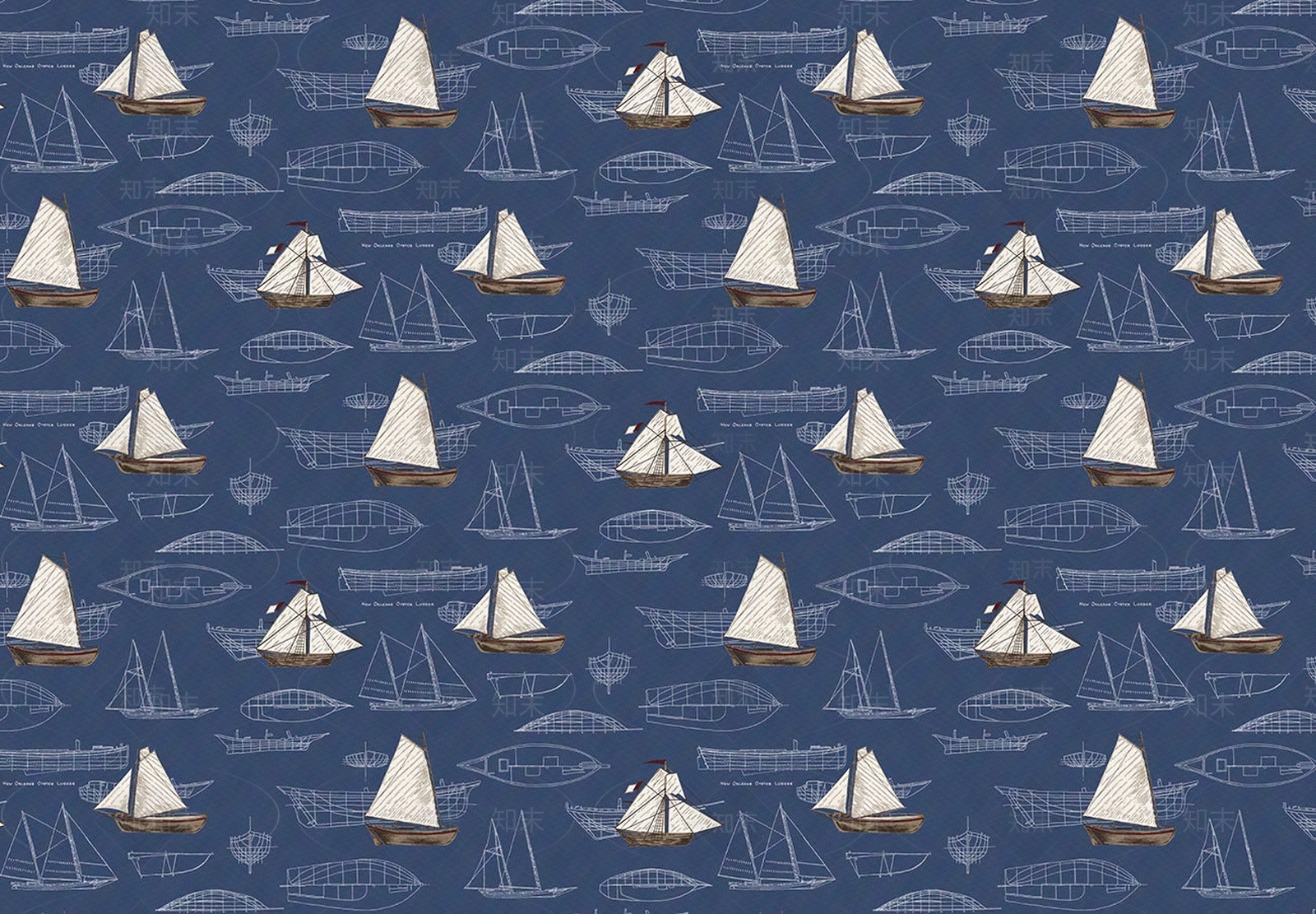 蓝色卡通小船壁纸贴图下载【ID:1131570803】