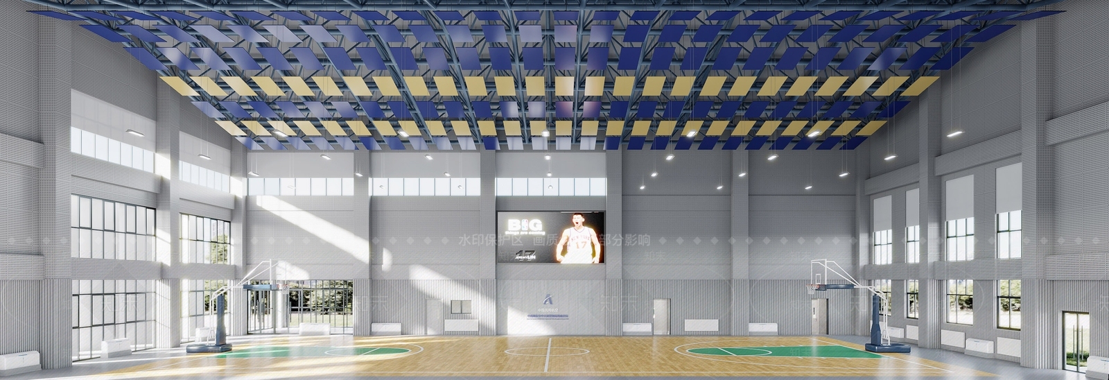 现代篮球场3D模型下载【ID:1131576375】