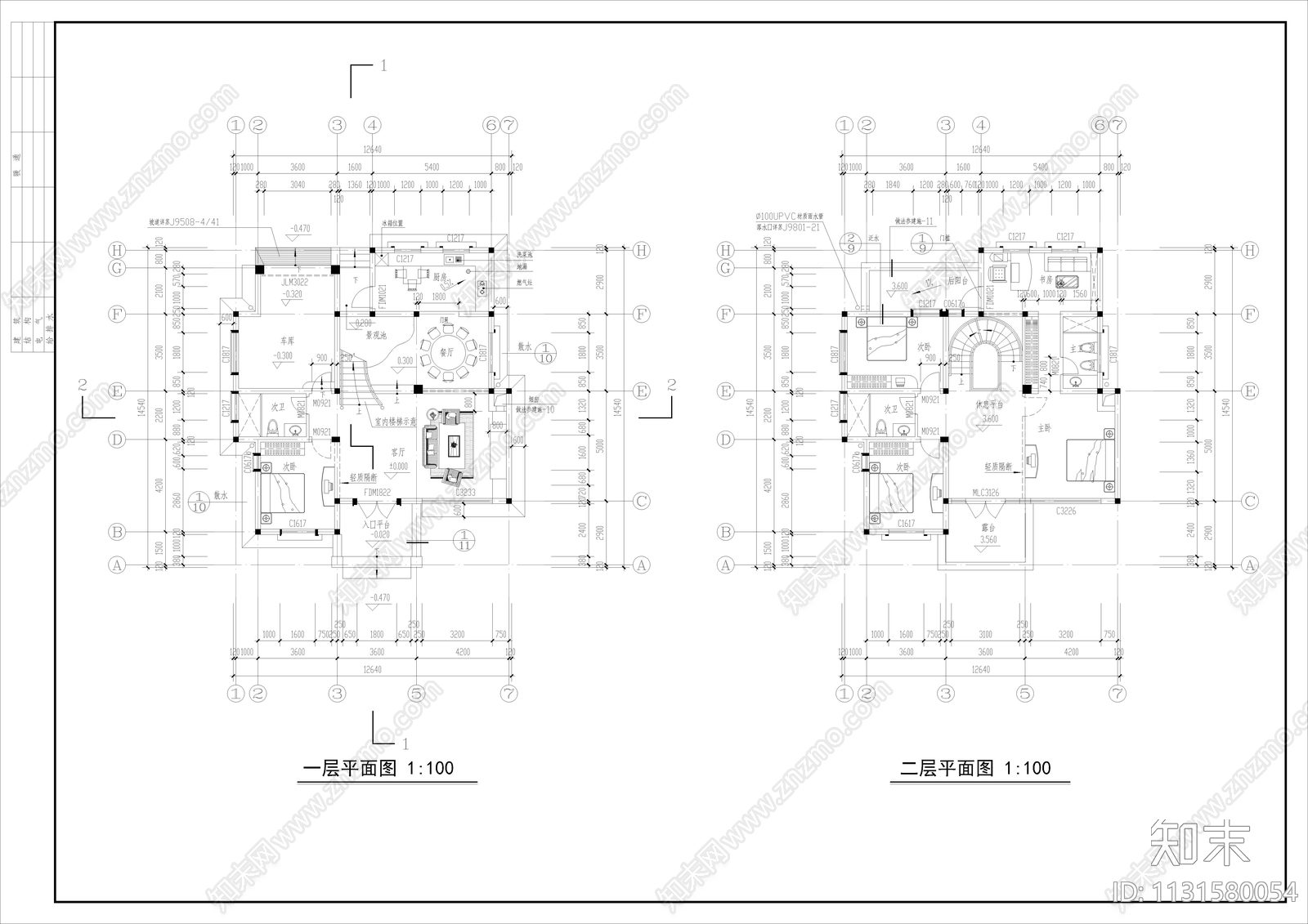 欧式古典370平方自建别墅建筑cad施工图下载【ID:1131580054】