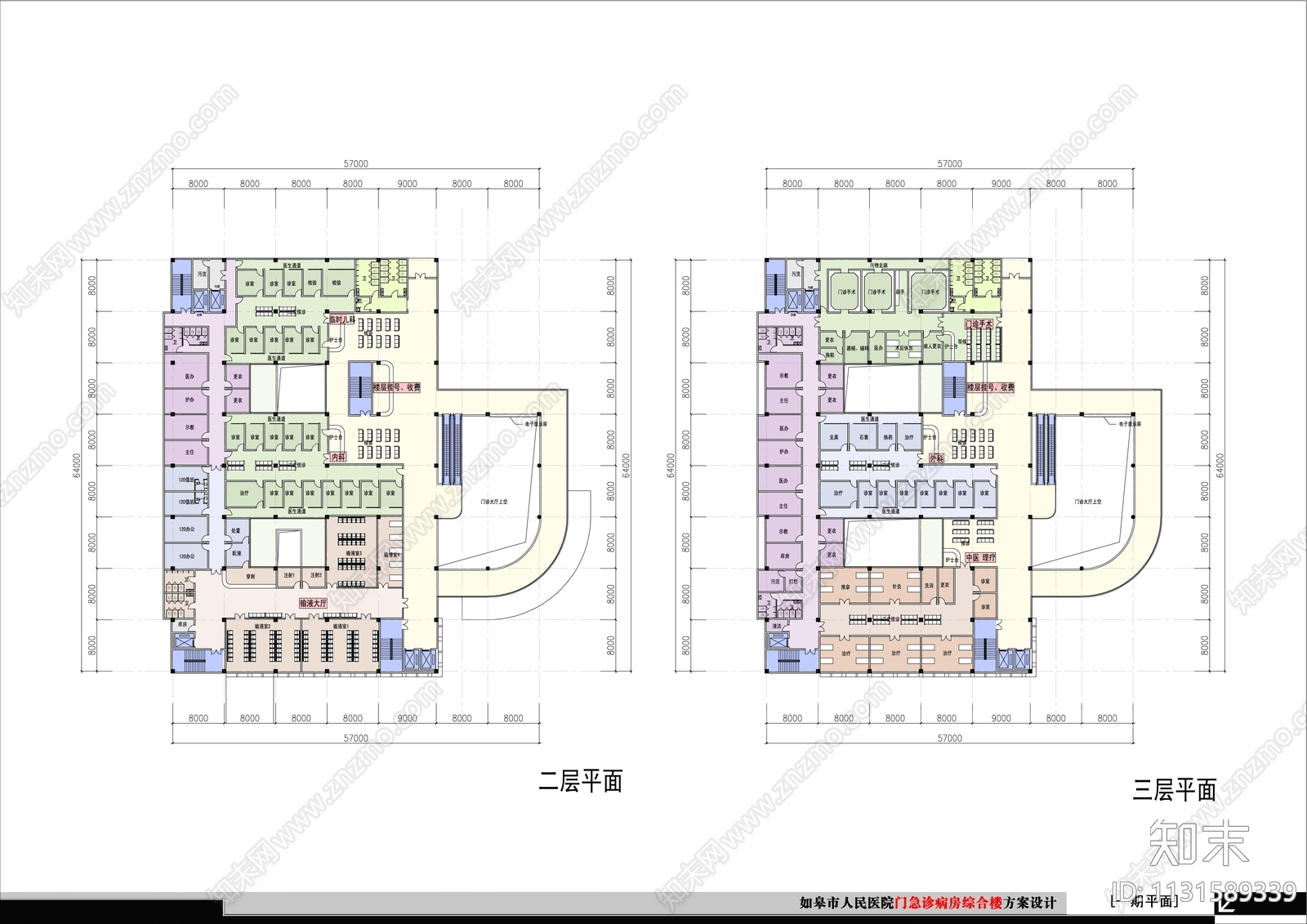 医院建筑平面图彩平图cad施工图下载【ID:1131589339】