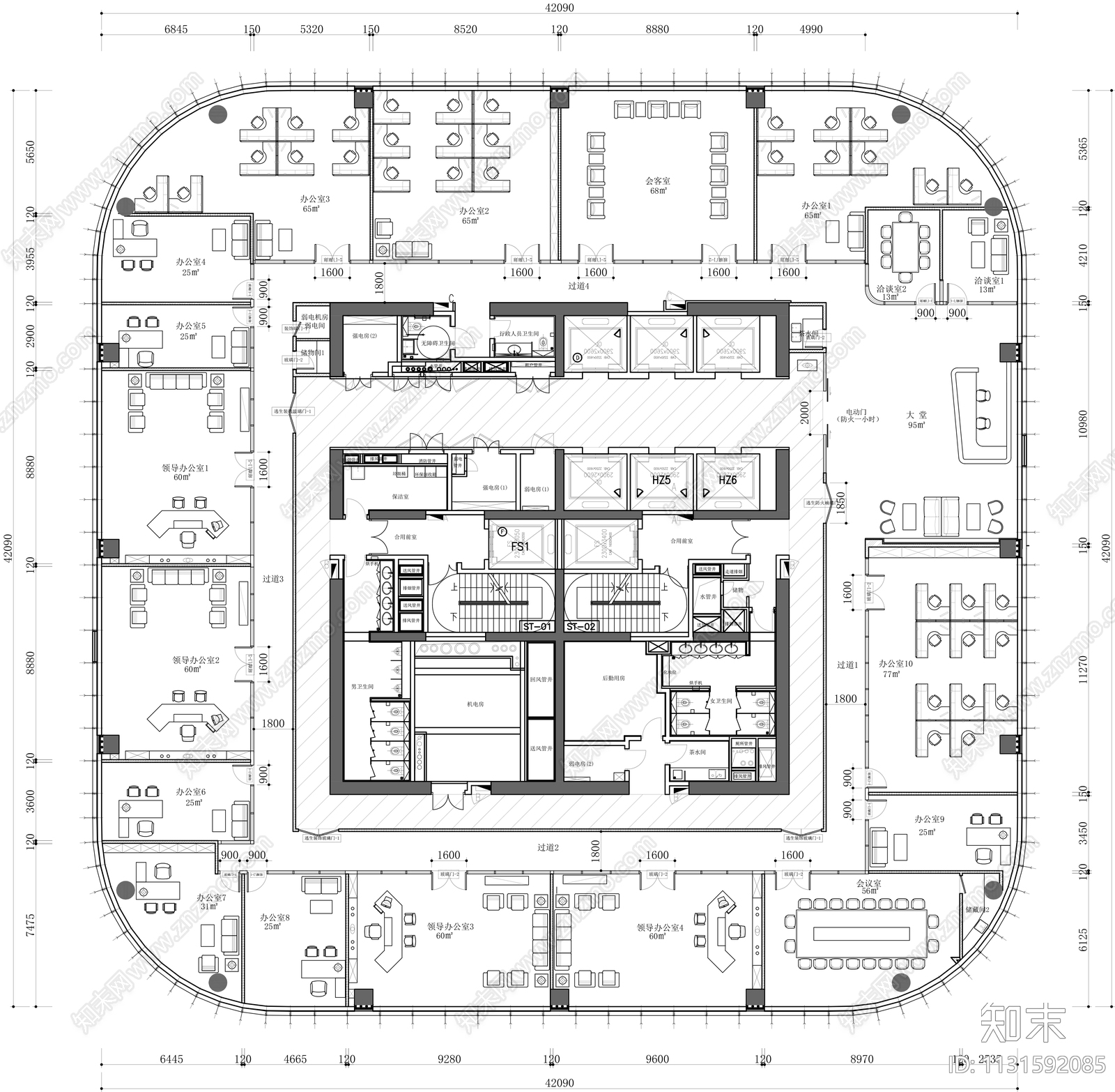 办公室效果图cad施工图下载【ID:1131592085】