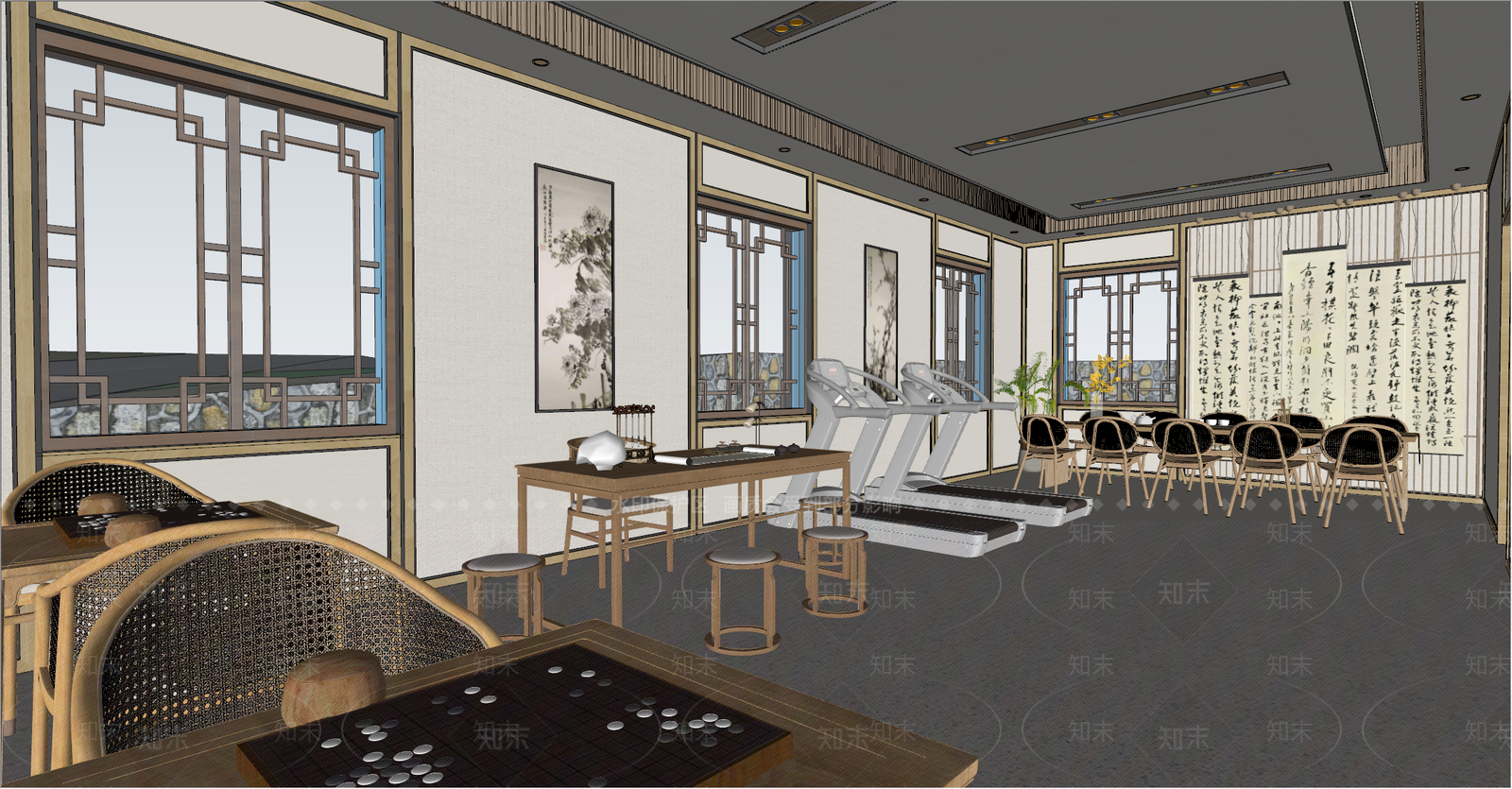 新中式活动室SU模型下载【ID:1131596823】