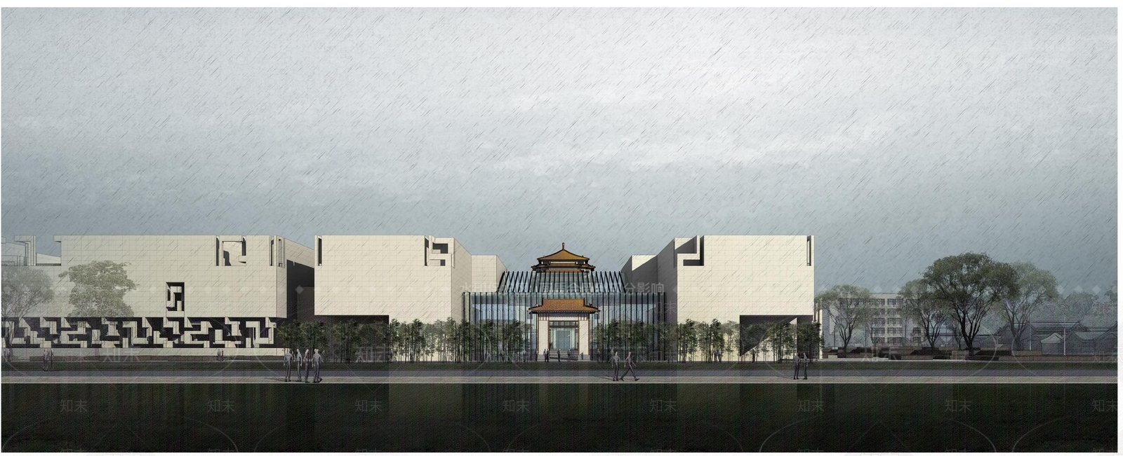 新中式美术馆建筑SU模型下载【ID:1131597681】