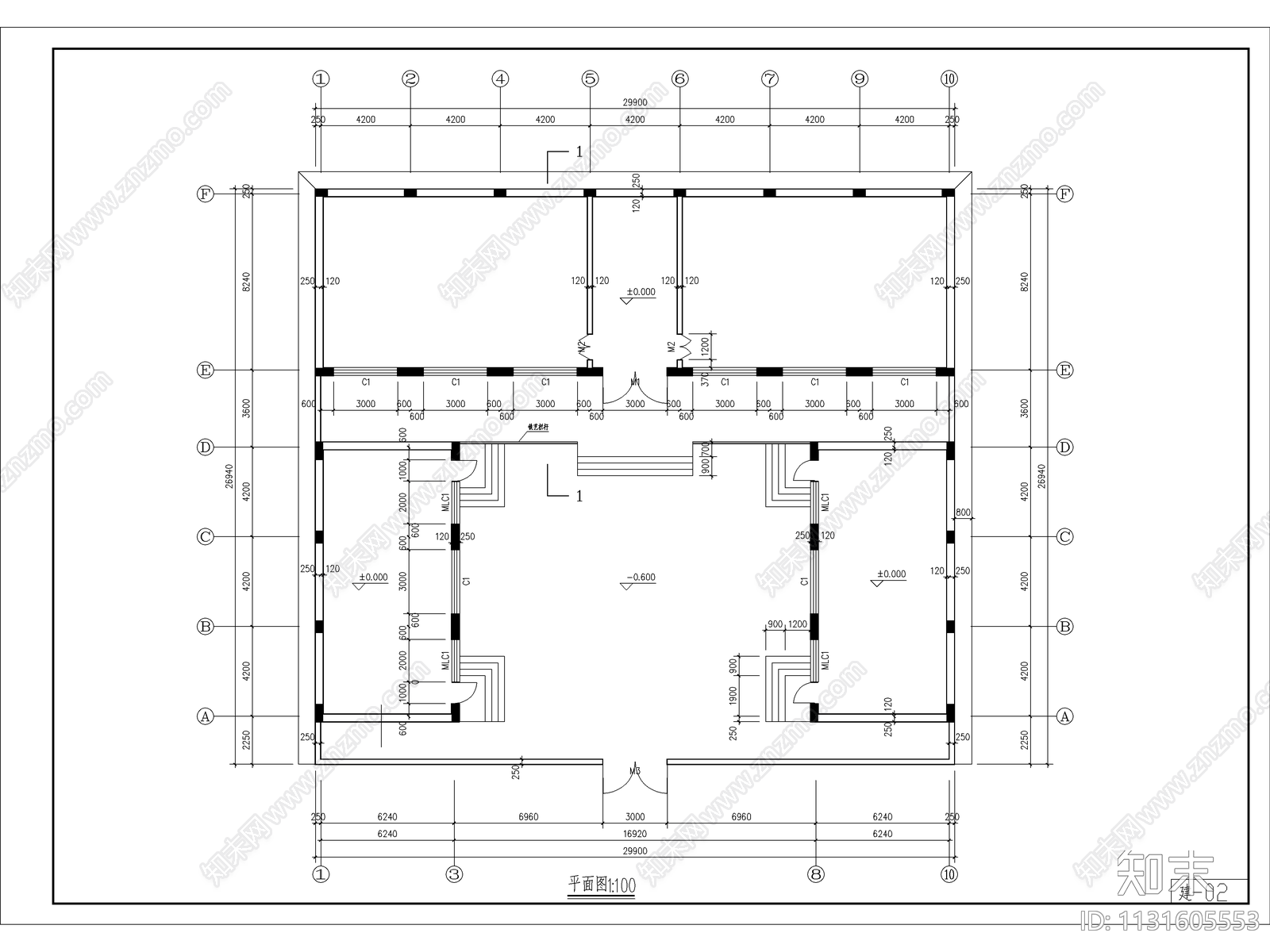 某骨灰堂陈列室建筑平面图施工图下载【ID:1131605553】