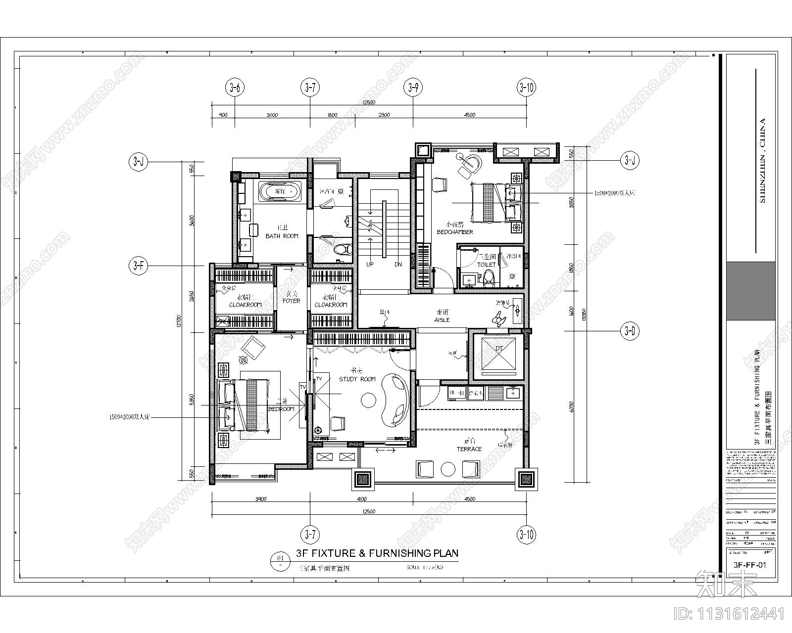 深圳瑞景苑别墅效果图cad施工图下载【ID:1131612441】