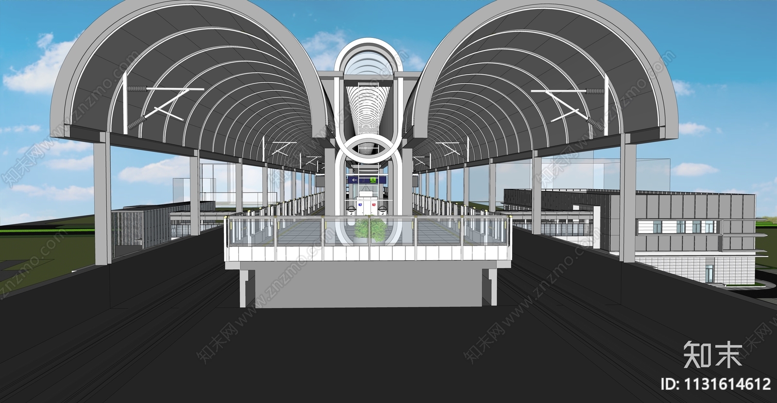 现代圆拱形顶棚地铁站SU模型下载【ID:1131614612】
