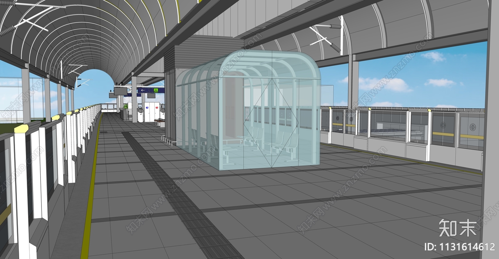 现代圆拱形顶棚地铁站SU模型下载【ID:1131614612】
