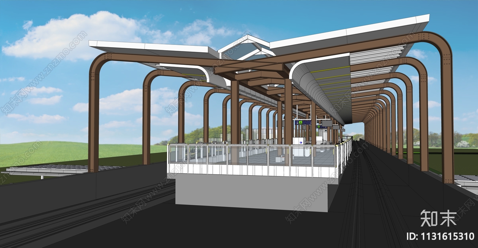 现代工字钢顶棚火车站SU模型下载【ID:1131615310】