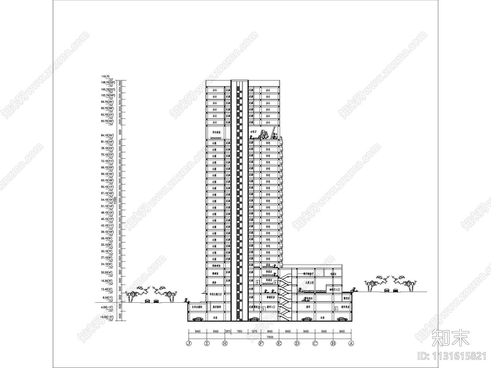 名仕公寓型酒店建筑cad施工图下载【ID:1131615821】