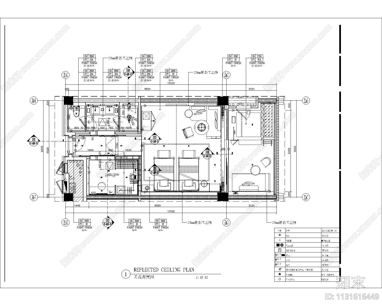 酒店双人房全套cad施工图下载【ID:1131616449】