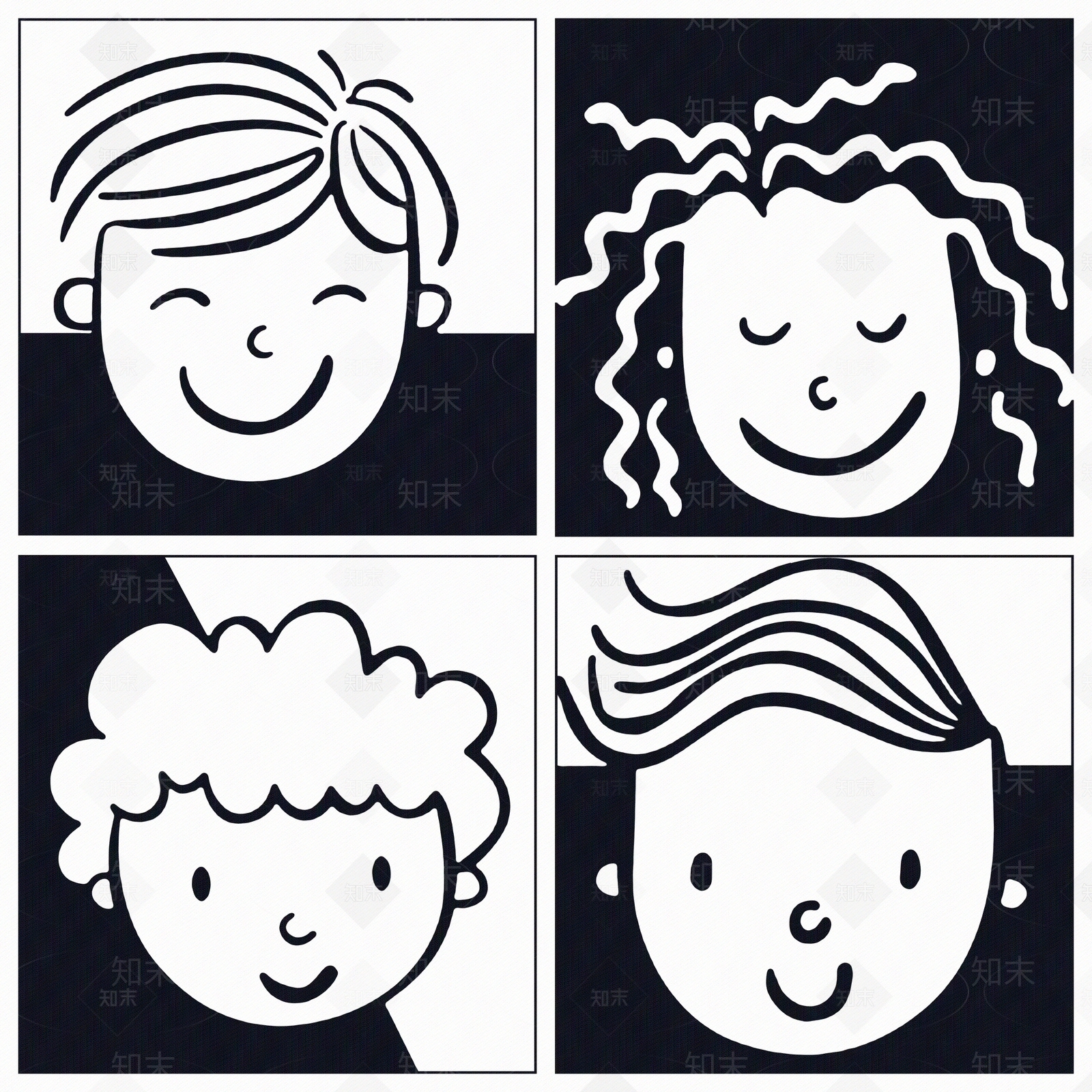 简色黑白卡通儿童手绘纹理花砖贴图下载【ID:1131625129】