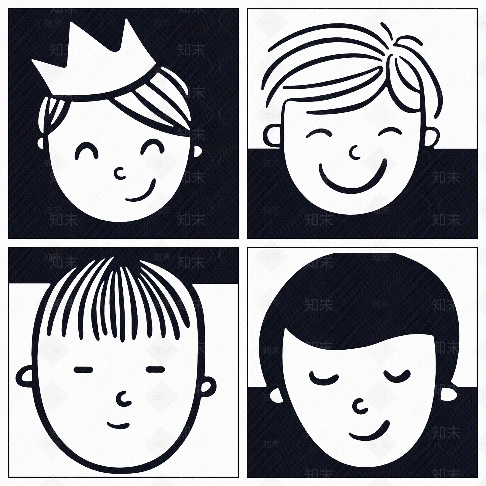 简色黑白卡通儿童手绘纹理花砖贴图下载【ID:1131625202】