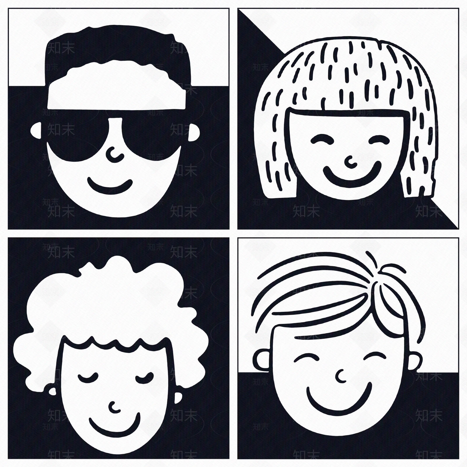 简色黑白卡通儿童手绘纹理花砖贴图下载【ID:1131625283】