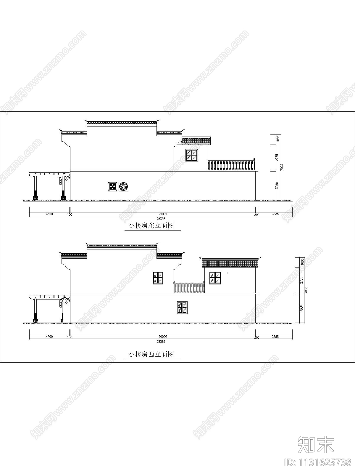 中式别墅建筑cad施工图下载【ID:1131625738】