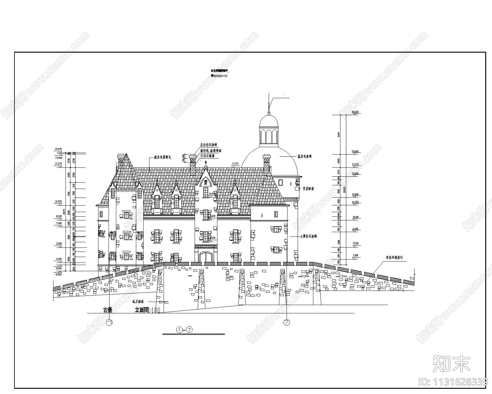 古城堡建筑cad施工图下载【ID:1131628339】