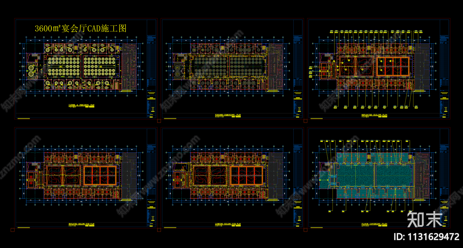 3600㎡中餐厅宴会厅效果图cad施工图下载【ID:1131629472】