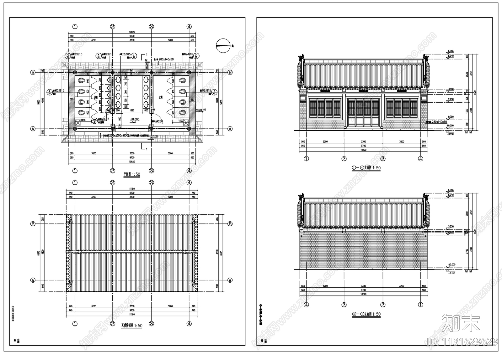 生态厕所建筑cad施工图下载【ID:1131629629】