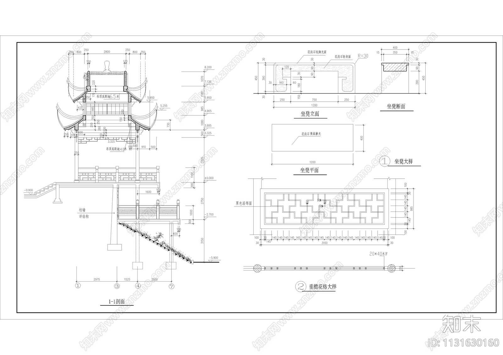 回雁峰归雁亭建筑cad施工图下载【ID:1131630160】