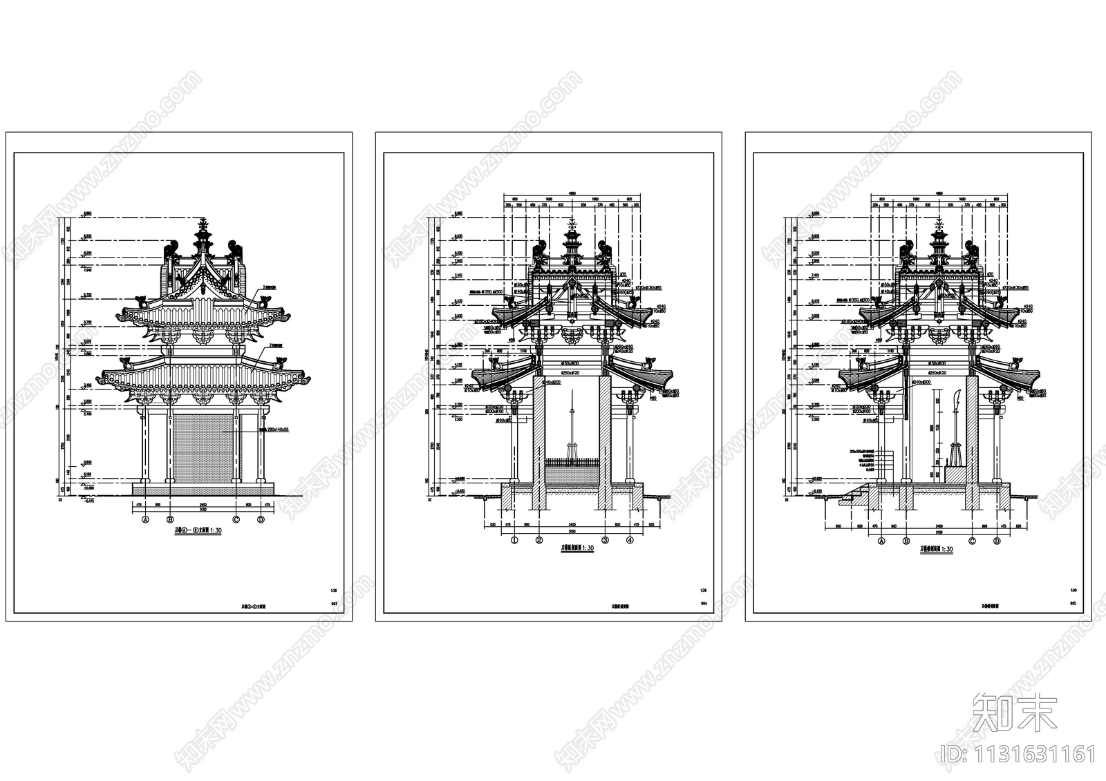 古建筑亭子cad施工图下载【ID:1131631161】