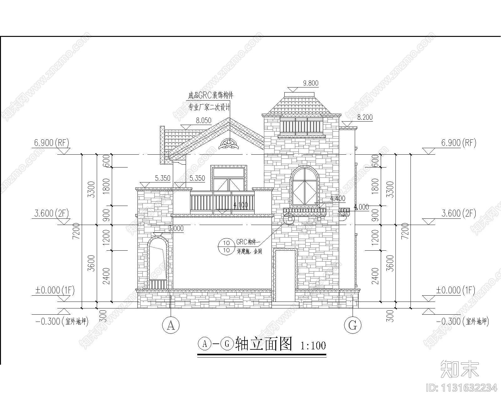 别墅建筑cad施工图下载【ID:1131632234】