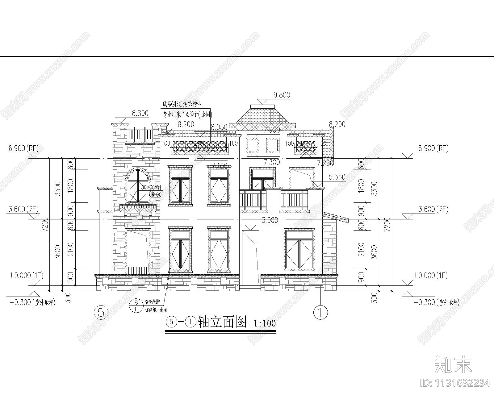 别墅建筑cad施工图下载【ID:1131632234】