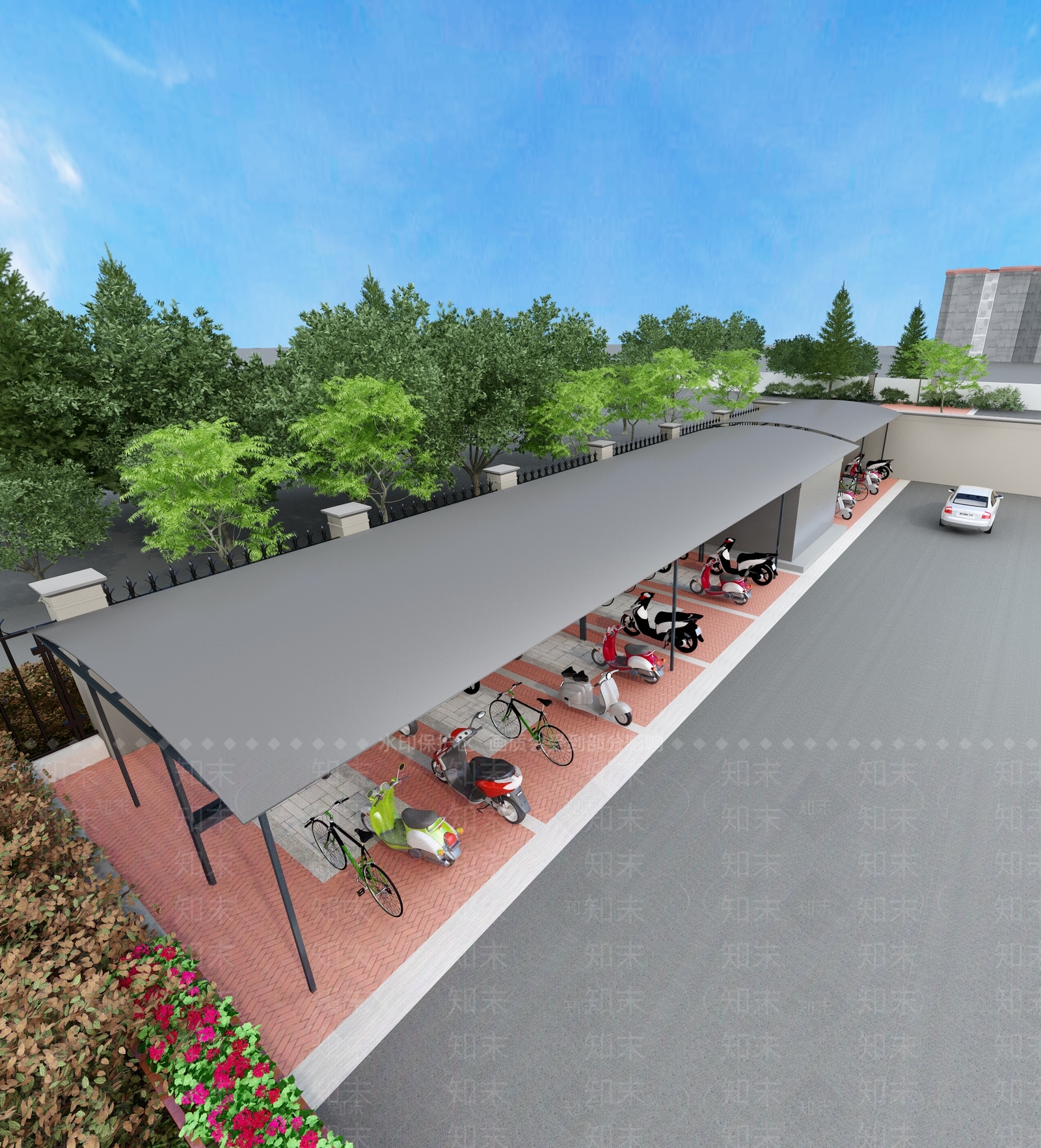 现代户外停车场3D模型下载【ID:1131632599】
