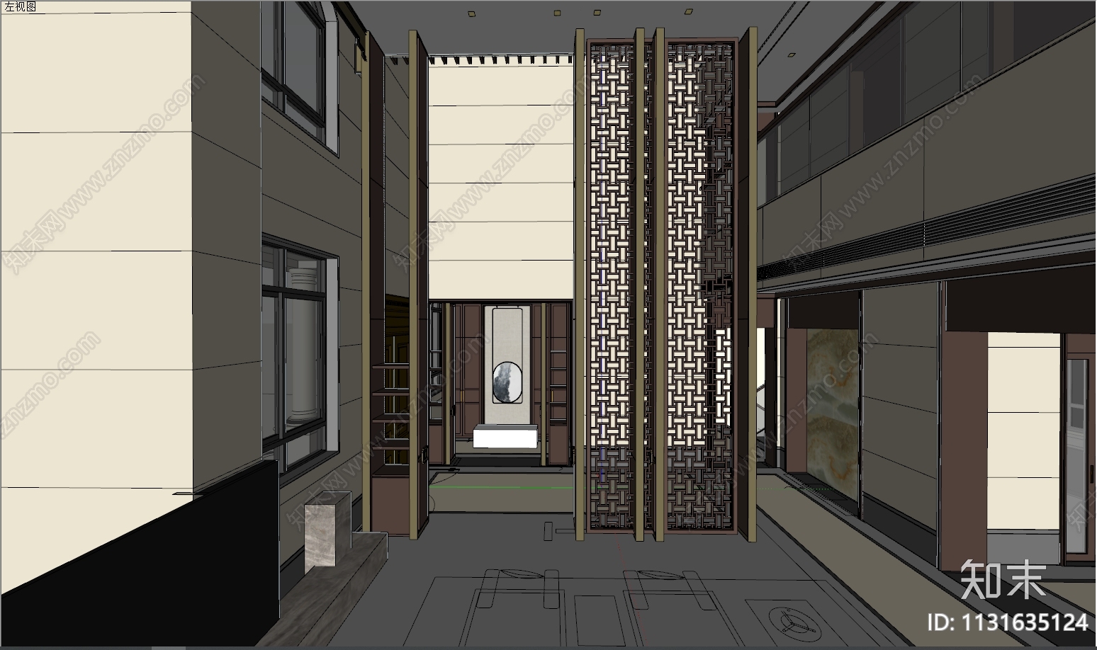 新中式别墅室内cad施工图下载【ID:1131635124】