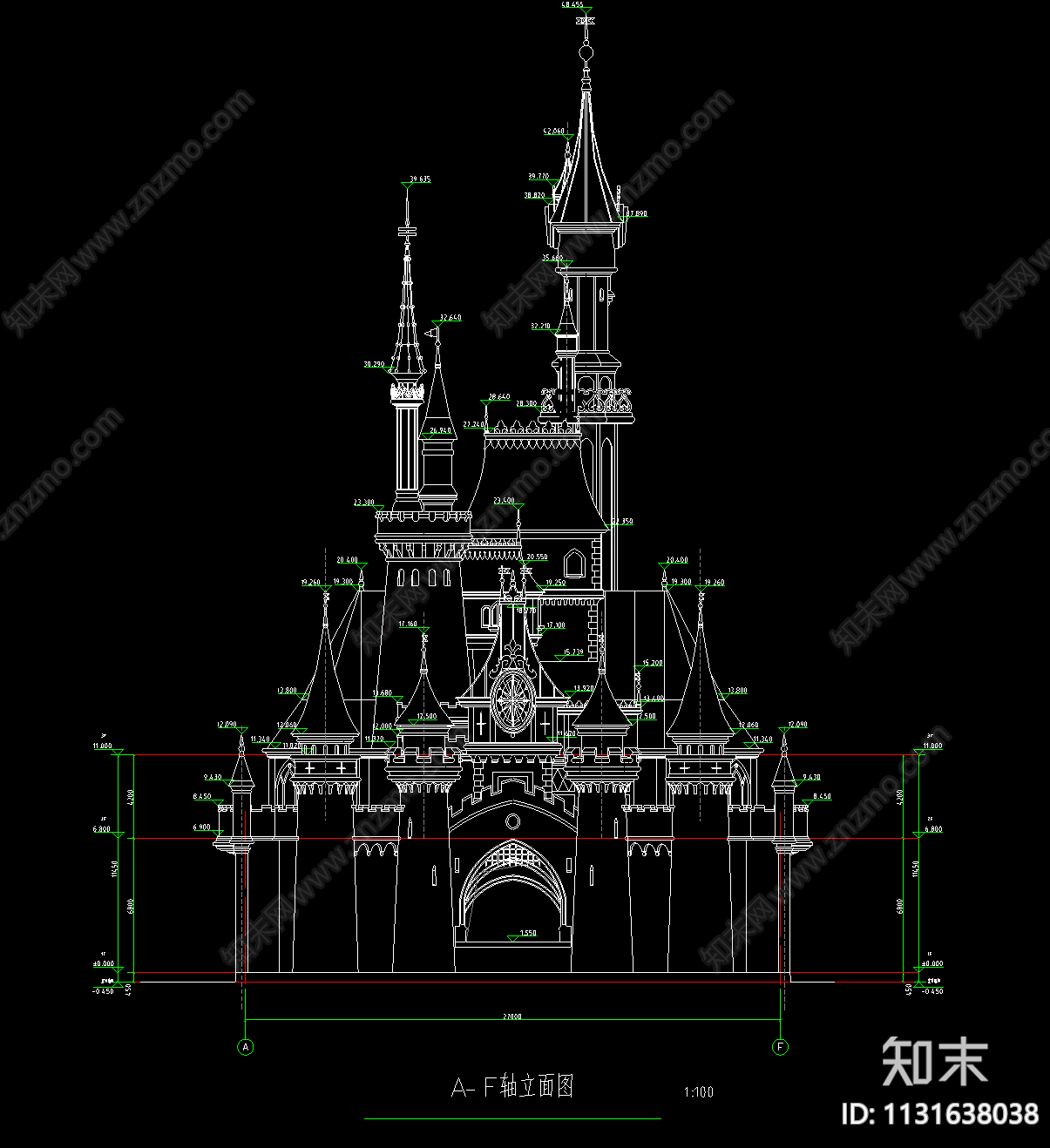 欧式城堡建筑cad施工图下载【ID:1131638038】